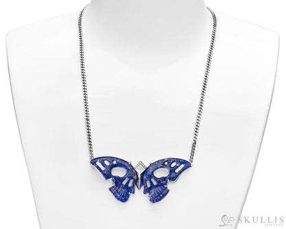Gem Skull Pendant Necklace of Lapis Lazuli Carved Butterfly Wing-shaped Skull Skull Pendants