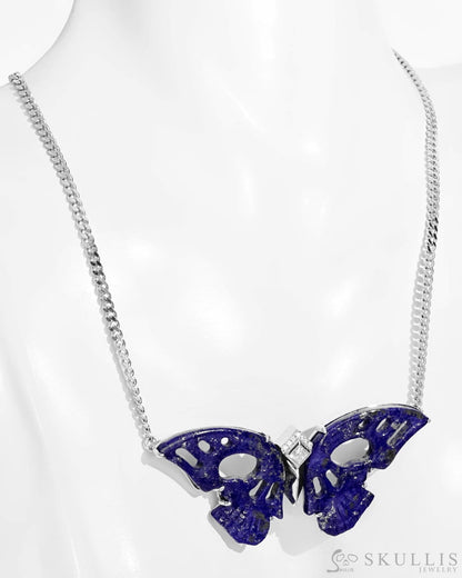 Gem Skull Pendant Necklace of Lapis Lazuli Carved Butterfly Wing-shaped Skull Skull Pendants