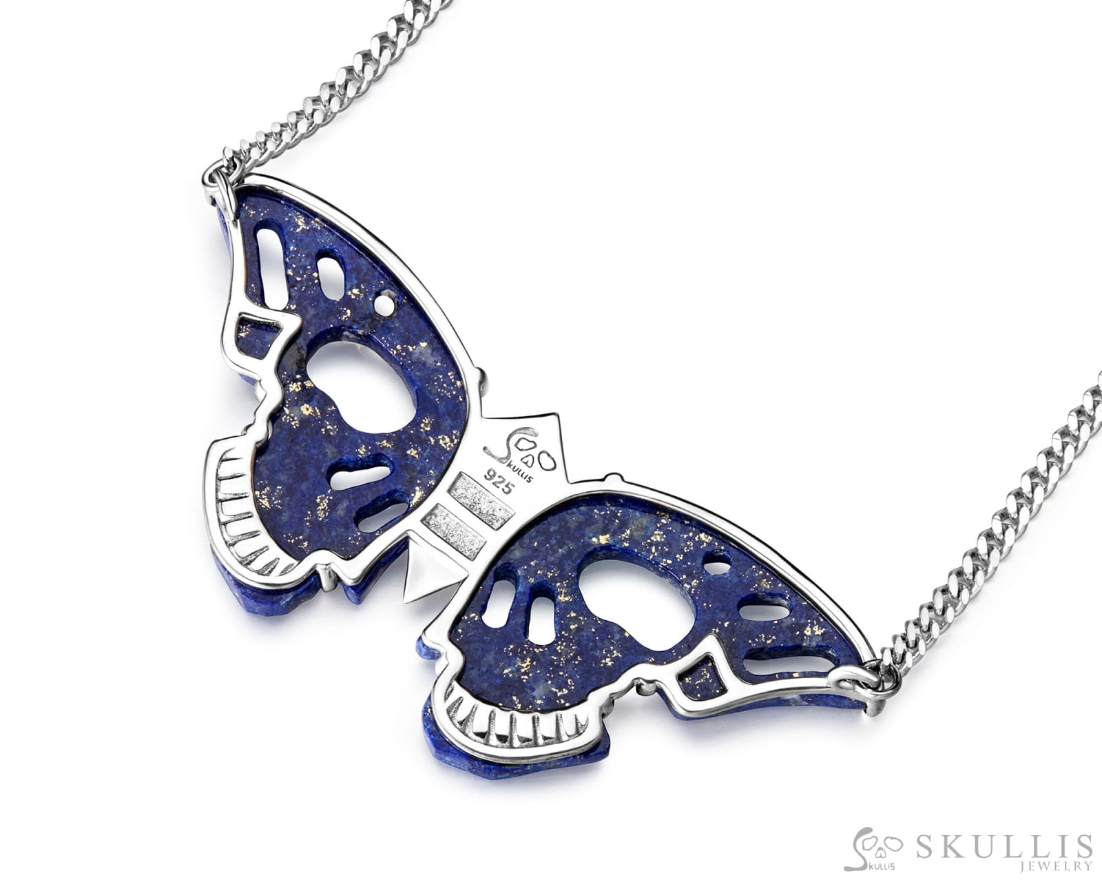 Gem Skull Pendant Necklace of Lapis Lazuli Carved Butterfly Wing-shaped Skull Skull Pendants