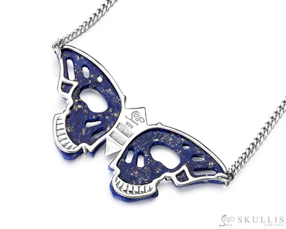 Gem Skull Pendant Necklace of Lapis Lazuli Carved Butterfly Wing-shaped Skull Skull Pendants