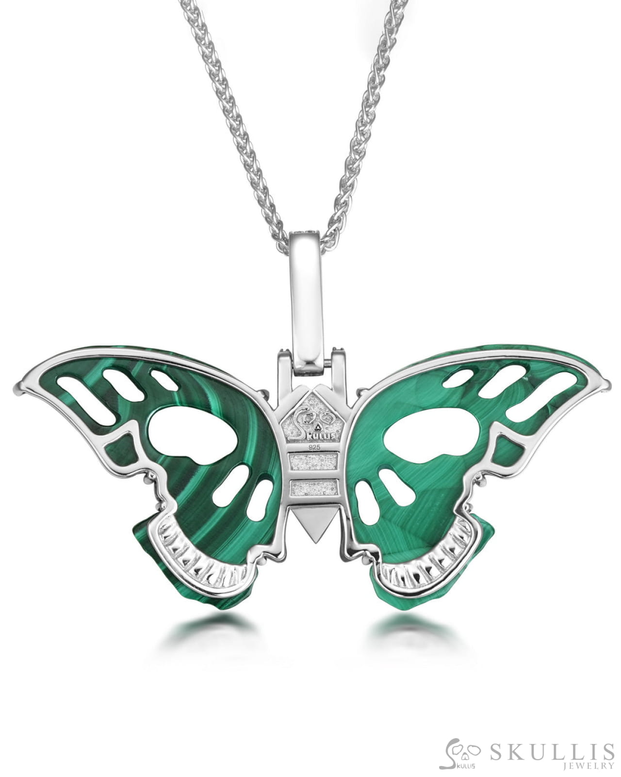 Gem Skull Pendant Necklace Of Malachite Butterfly Carved Skull Skull Pendants