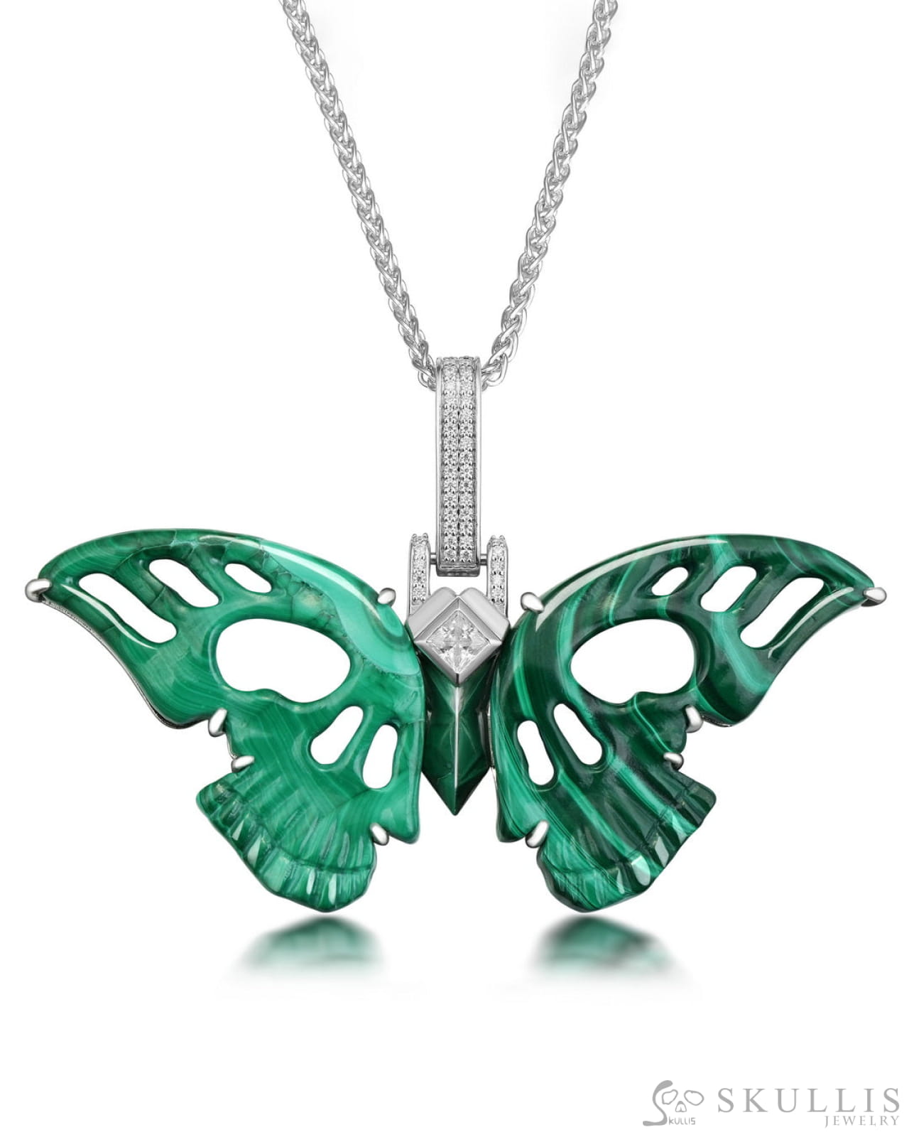 Gem Skull Pendant Necklace Of Malachite Butterfly Carved Skull Skull Pendants