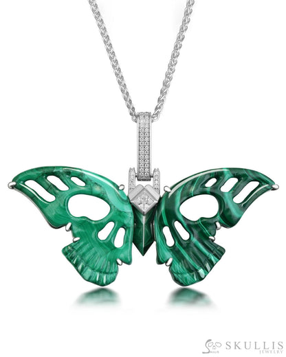 Gem Skull Pendant Necklace Of Malachite Butterfly Carved Skull Skull Pendants