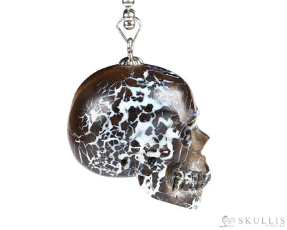 Gem Skull Pendant Necklace Of Matrix Opal Carved Skull With Bail In 925 Sterling Silver