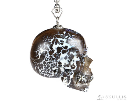 Gem Skull Pendant Necklace Of Matrix Opal Carved Skull With Bail In 925 Sterling Silver