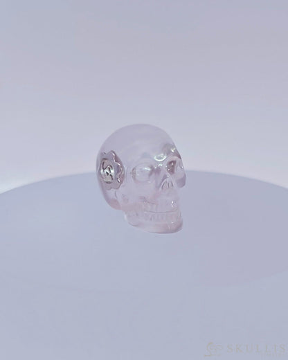 Gem Skull Pendant Necklace Of Milky Quartz Crystal Carved Skull With Detachable Silver Jaw