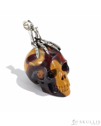 Gem Skull Pendant Necklace Of Mookaite Jasper Crystal Carved Skull With Detachable Silver