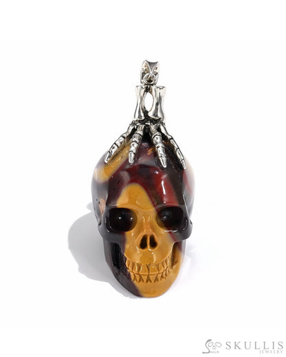 Gem Skull Pendant Necklace Of Mookaite Jasper Crystal Carved Skull With Detachable Silver