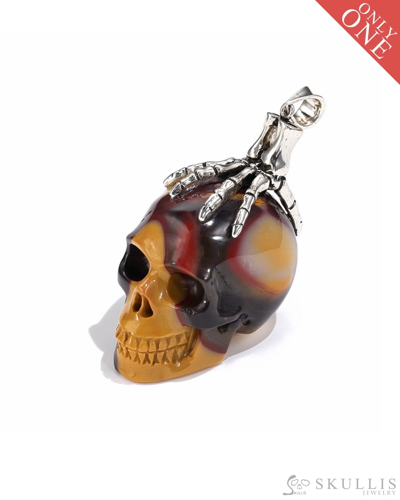 Gem Skull Pendant Necklace Of Mookaite Jasper Crystal Carved Skull With Detachable Silver