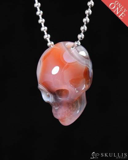 Gem Skull Pendant Necklace of Mozambique Agate Carved Skull 925 Sterling Silver - 9500224 One of a Kind