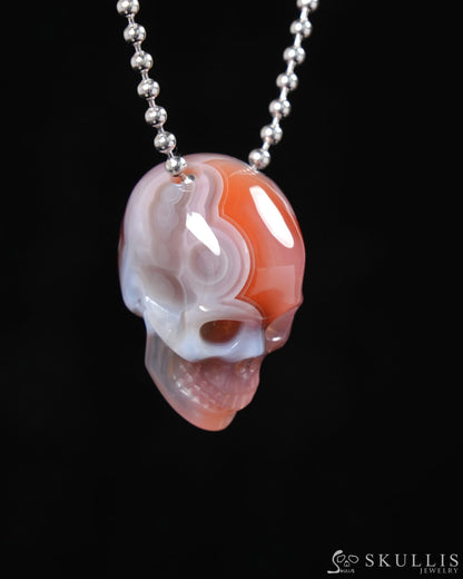 Gem Skull Pendant Necklace of Mozambique Agate Carved Skull 925 Sterling Silver - 9500224 One of a Kind