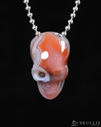 Gem Skull Pendant Necklace of Mozambique Agate Carved Skull 925 Sterling Silver - 9500224 One of a Kind