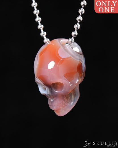 Gem Skull Pendant Necklace of Mozambique Agate Carved Skull 925 Sterling Silver - 9500224 One of a Kind
