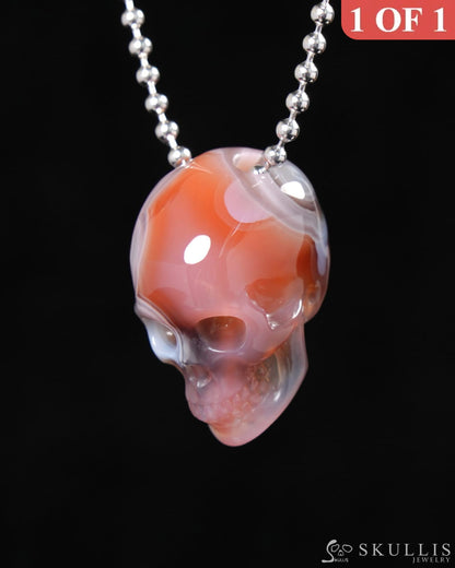 Gem Skull Pendant Necklace of Mozambique Agate Carved Skull 925 Sterling Silver - 9500224 One of a Kind