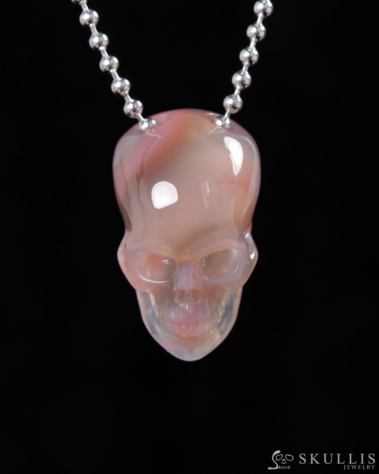 Gem Skull Pendant Necklace of Mozambique Agate Carved Hollow Skull with 925 Silver Chain - 9500346 Skull Pendants