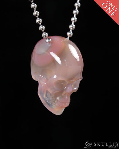 Gem Skull Pendant Necklace of Mozambique Agate Carved Hollow Skull with 925 Silver Chain - 9500346 Skull Pendants