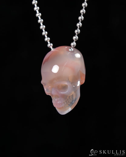 Gem Skull Pendant Necklace of Mozambique Agate Carved Hollow Skull with 925 Silver Chain - 9500346 Skull Pendants