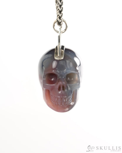 Gem Skull Pendant Necklace of Mozambique Agate Crystal Carved Skull with Punk Hair in Sterling Silver - 9900435 - Skull