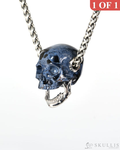 Gem Skull Pendant Necklace of Pietersite Hand Carved Skull with Movable Jaw in 925 Sterling Silver - 9900608 - Skull