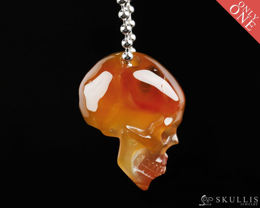 Gem Skull Pendant Necklace of Premium Brazilian Agate Carved Hollow Skull with 925 Silver Chain - 0506006