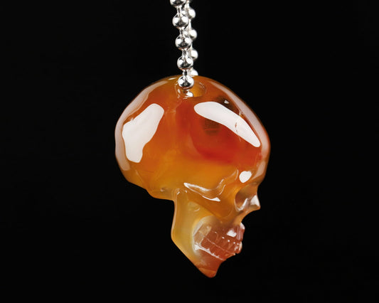 Gem Skull Pendant Necklace of Premium Brazilian Agate Carved Hollow Skull with 925 Silver Chain - 0506006