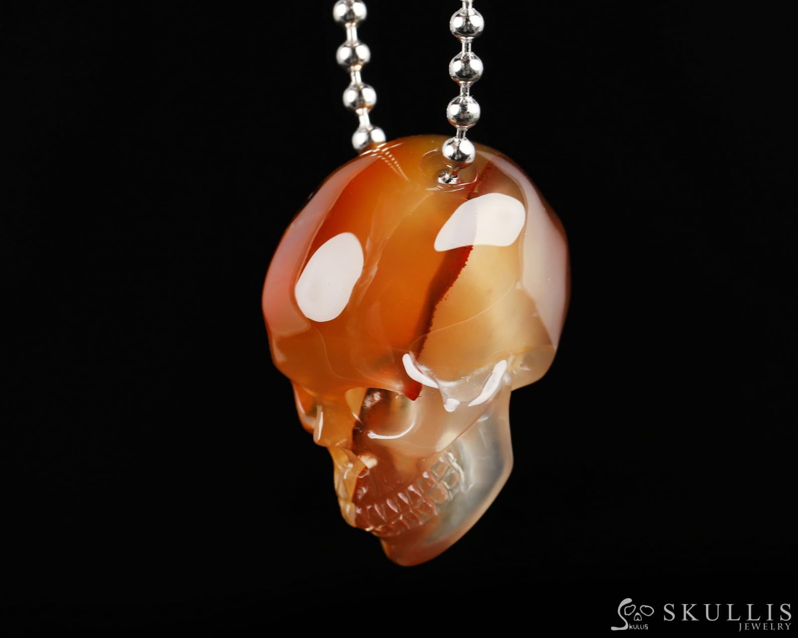 Gem Skull Pendant Necklace Of Premium Brazilian Agate Carved Pendants