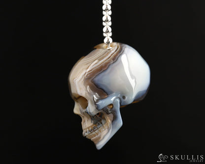 Gem Skull Pendant Necklace Of Premium Brazilian Agate Carved Pendants