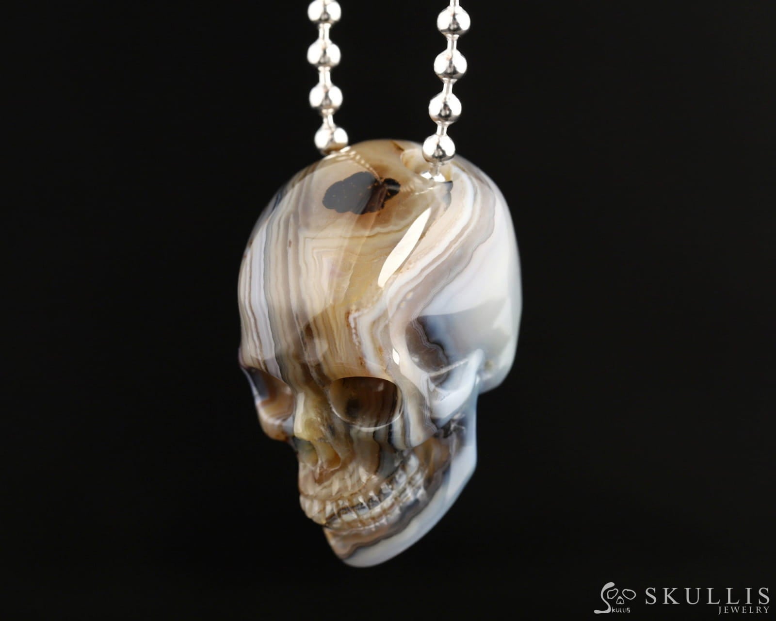 Gem Skull Pendant Necklace Of Premium Brazilian Agate Carved Pendants