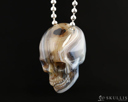 Gem Skull Pendant Necklace Of Premium Brazilian Agate Carved Pendants