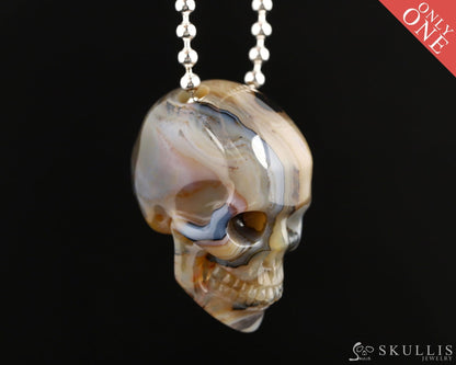 Gem Skull Pendant Necklace Of Premium Brazilian Agate Carved Pendants