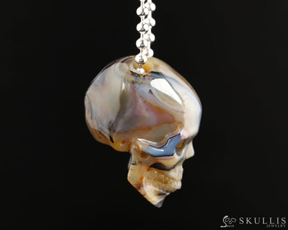 Gem Skull Pendant Necklace Of Premium Brazilian Agate Carved Pendants