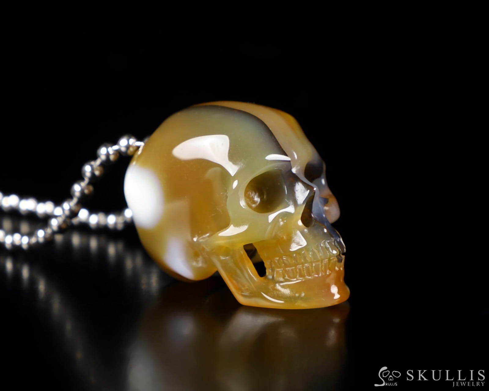 Gem Skull Pendant Necklace Of Brazilian Agate Carved Skull In 925 Sterling Silver Skull Pendants