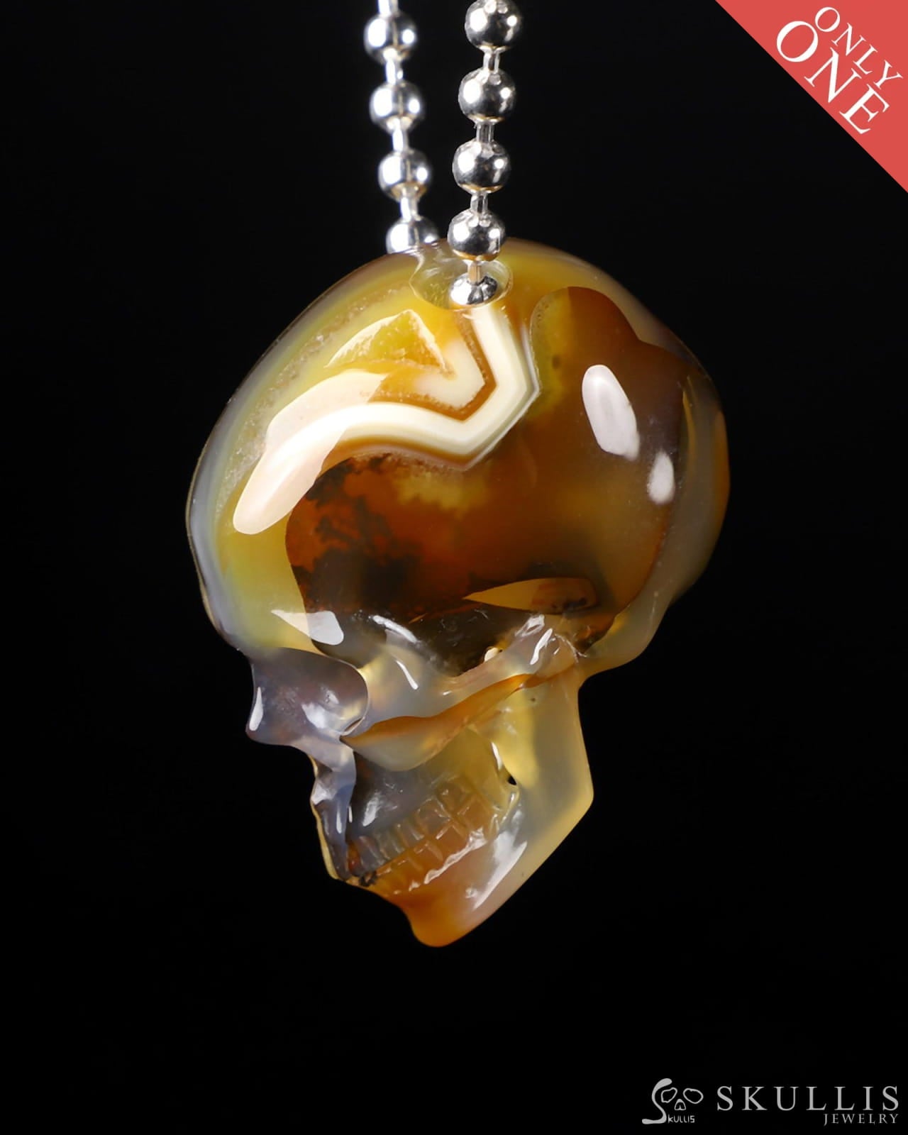 Gem Skull Pendant Necklace Of Brazilian Agate Carved Skull In 925 Sterling Silver Skull Pendants