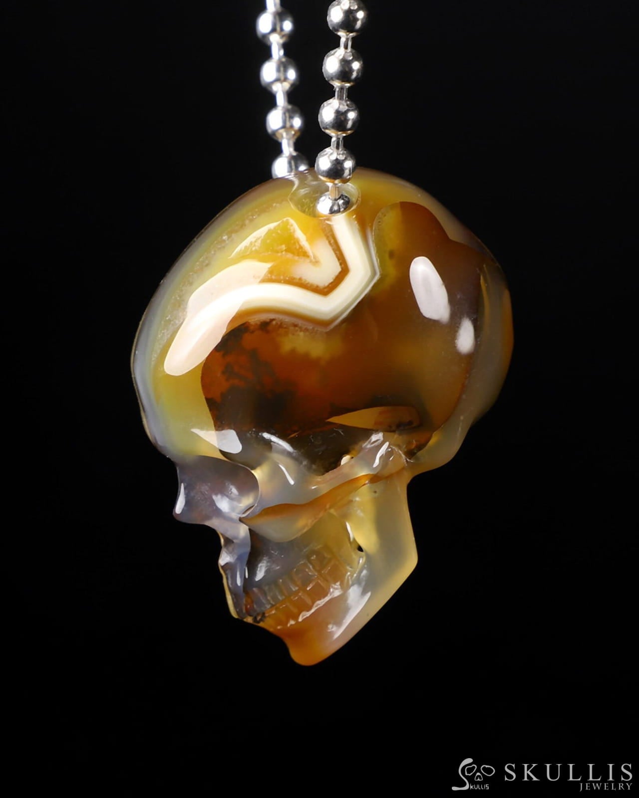 Gem Skull Pendant Necklace Of Brazilian Agate Carved Skull In 925 Sterling Silver Skull Pendants