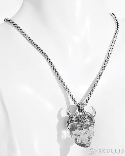 Skullis Signature Quartz Rock Crystal Gem Skull Pendant or Necklace Hand Carved Sterling Silver 925 Chain for Women &