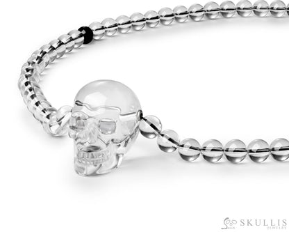 Gem Skull Pendant Necklace Of Quartz Rock Crystal Carved Skull & Beads Pendants