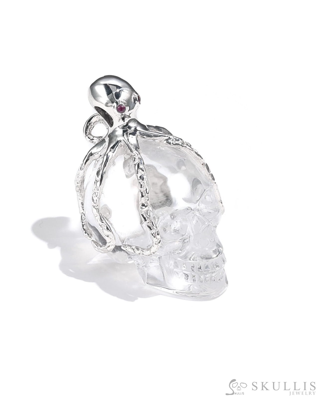 Gem Skull Pendant Necklace Of Quartz Rock Crystal Crystal Carved Skull With Detachable