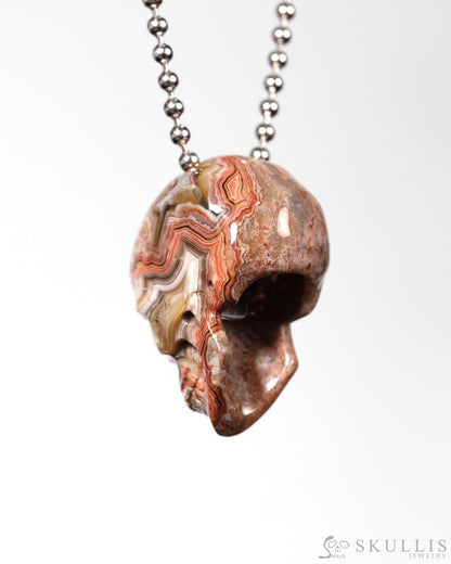 Gem Skull Pendant Necklace of Red Crazy Lace Agate Carved Hollow Skull with 925 Silver Chain - 9900178 Skull Pendants