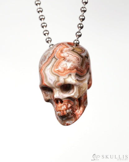 Gem Skull Pendant Necklace of Red Crazy Lace Agate Carved Hollow Skull with 925 Silver Chain - 9900178 Skull Pendants