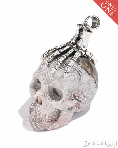 Gem Skull Pendant Necklace Of Red Crazy Lace Agate Crystal Carved Skull With Detachable