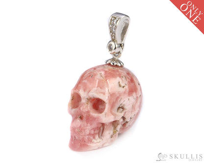 Gem Skull Pendant Necklace Of Rhodochrosite Carved Skull With Silver Bail In Sterling Skull Pendants