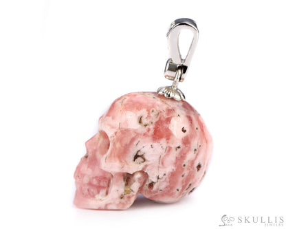Gem Skull Pendant Necklace Of Rhodochrosite Carved Skull With Silver Bail In Sterling Skull Pendants