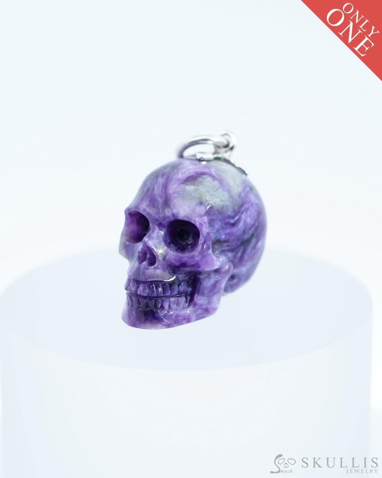 Skullis Signature Russian Charoite Gem Skull Pendant Or Necklace Hand Carved Sterling Silver 925