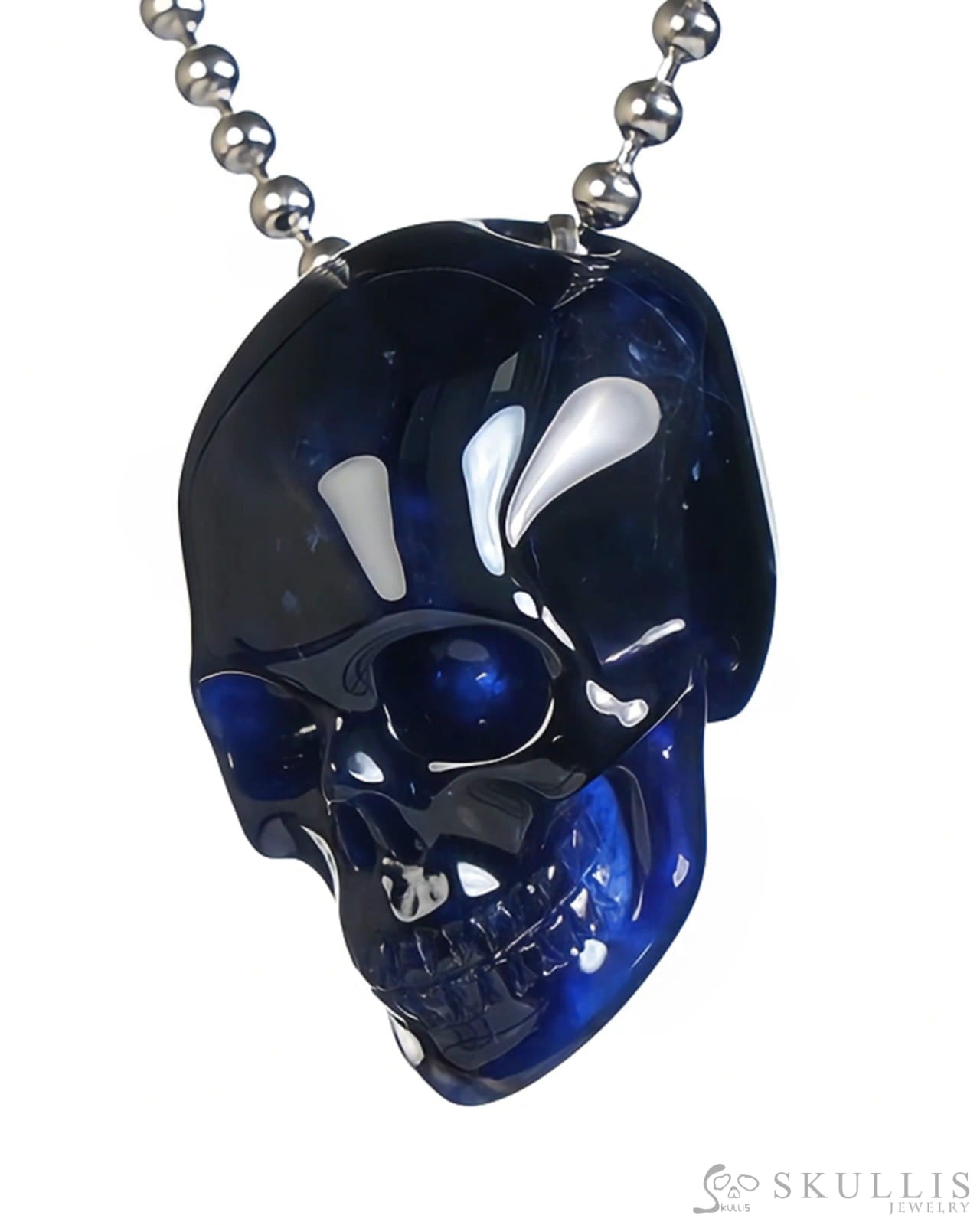 Gem Skull Pendant Necklace of Sodalite Carved Hollow Skull with 925 Silver Chain - S0001806 Skull Pendants