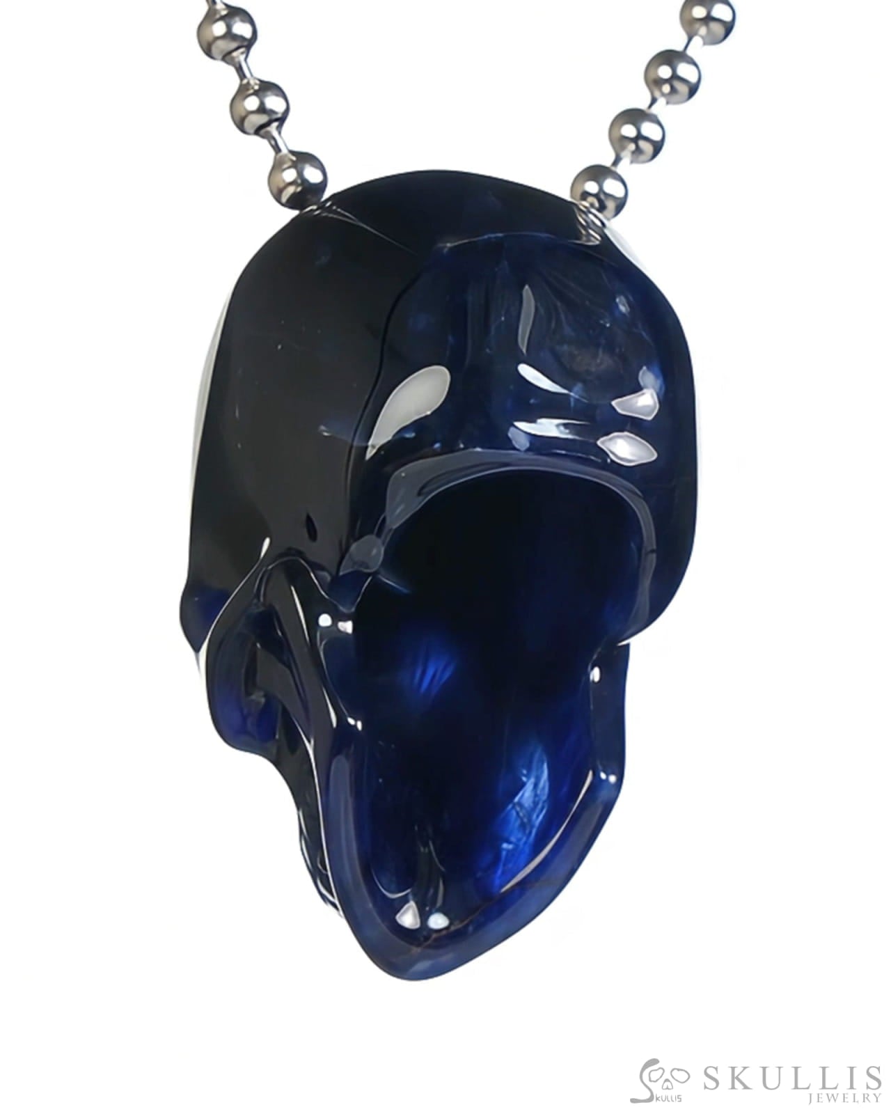Gem Skull Pendant Necklace of Sodalite Carved Hollow Skull with 925 Silver Chain - S0001806 Skull Pendants