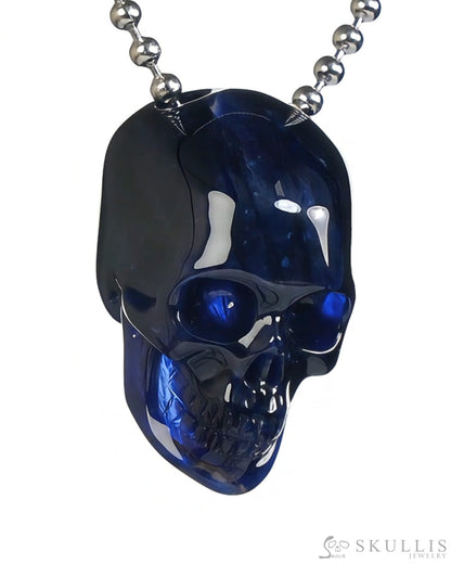 Gem Skull Pendant Necklace of Sodalite Carved Hollow Skull with 925 Silver Chain - S0001806 Skull Pendants