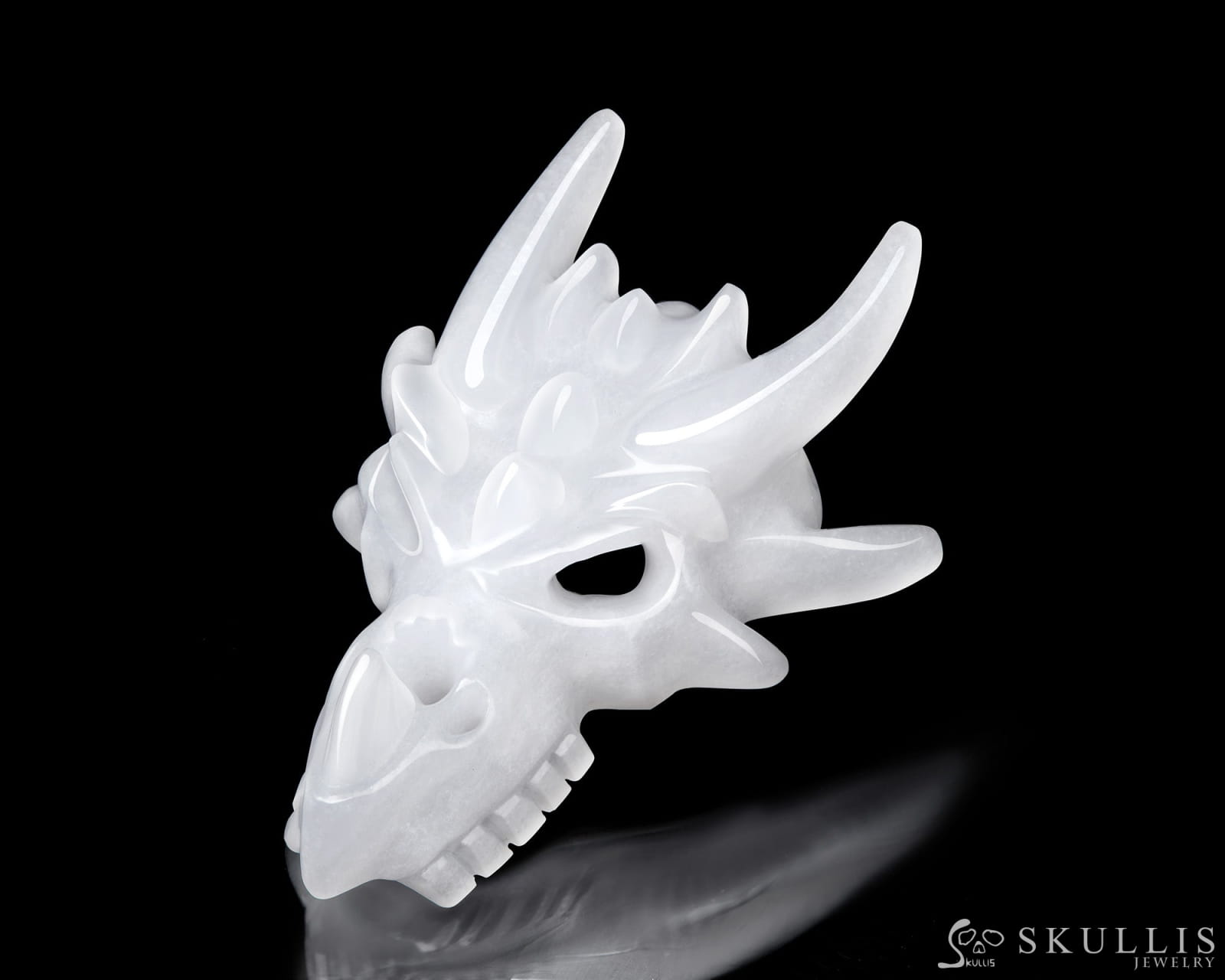Gem Skull Pendant Necklace of White Jade Carved Dragon Skull Skull Pendants