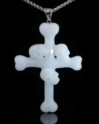 Skullis Signature White Jade Gem Skull Pendant Or Necklace Hand Carved Sterling Silver 925 Chain