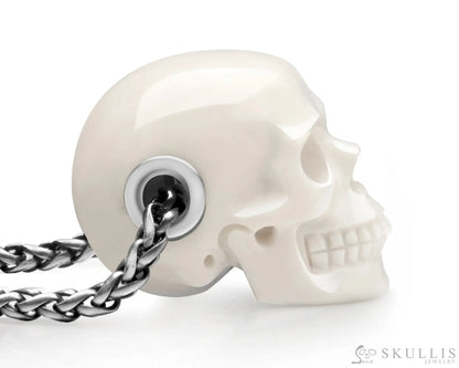 Gem Skull Pendant Necklace Of White Jasper Carved Skull Skull Pendants