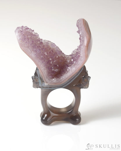 Gem Skull Ring of Agate Amethyst Druse Carved Totally US size 10 - 0800064 Skull Rings